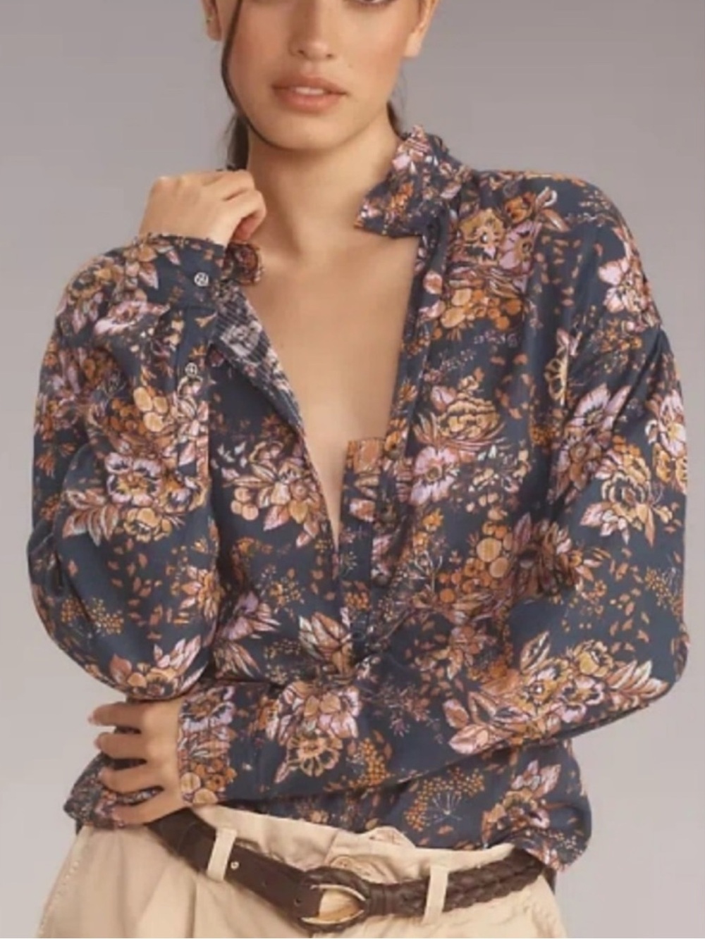 Anthropologie Pilcro Tavi Floral Cotton Buttondown Shirt Size Small